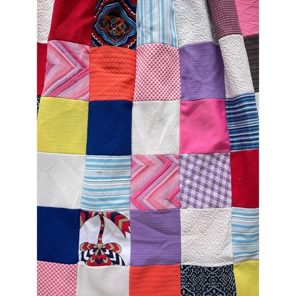 Vintage 1970's Checkered Quilted Patchwork Maxi Skirt Sz 27"w Polyester Cottage - Picture 9 of 9